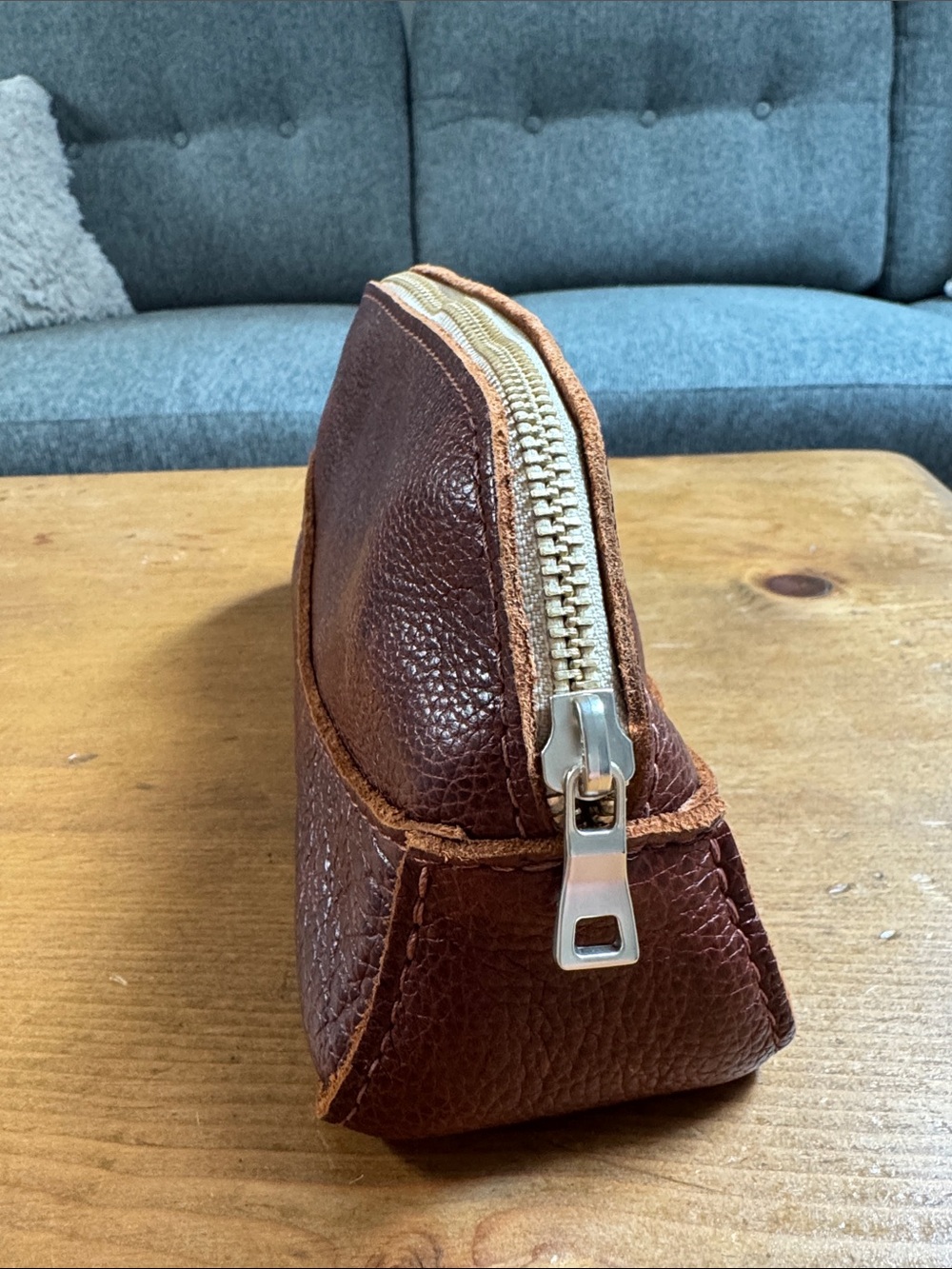 Portland Leather Goods artisan bag nutmeg brown make up zippered pouch - Picture 4 of 5
